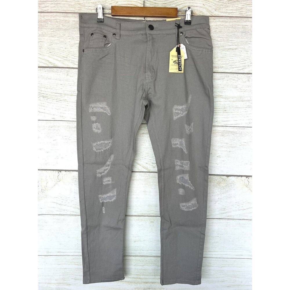 Trestles Thin Jeans Mens 34X32 Grey Distressed Canvas Style Stretch Skinny New